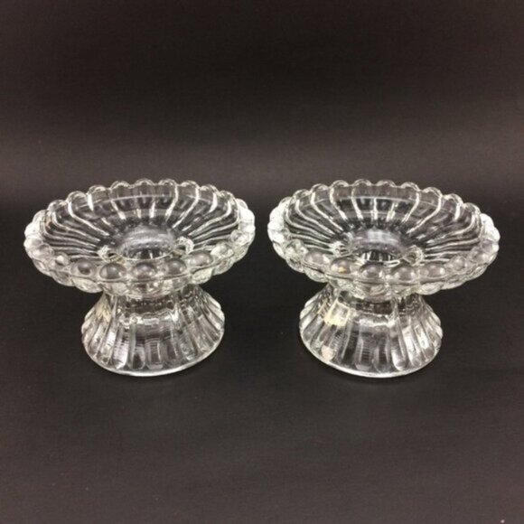 2 Partylite Clear Glass Pedestal Base Candle Holders  For 2 Sizes Taper Pillar - Picture 4 of 14